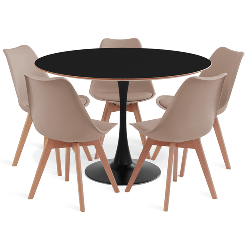 Conjunto Saarinen Basic Preto E Mdf Preto 110Cm Com 5 Cadeiras Leda Fendi