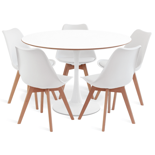 Conjunto Saarinen Basic Branco E Mdf Branco 110Cm Com 5 Cadeiras Leda Branca