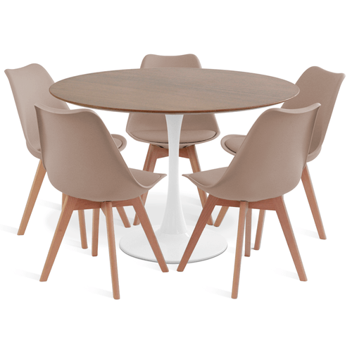 Conjunto Saarinen Basic Branco E Imbuia 110Cm Com 5 Cadeiras Leda Fendi