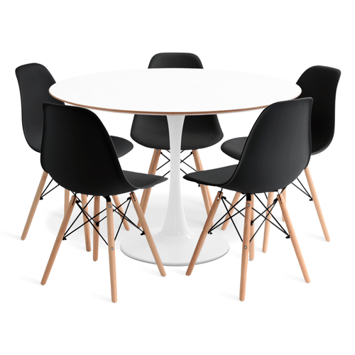 Conjunto Saarinen Basic Branco E Mdf Branco 110Cm Com 5 Cadeiras Eames Preta