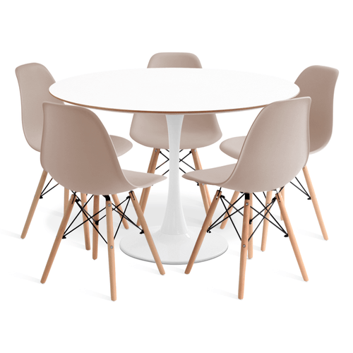 Conjunto Saarinen Basic Branco E Mdf Branco 110Cm Com 5 Cadeiras Eames Fendi