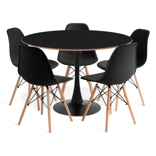 Conjunto Saarinen Basic Preto E Mdf Preto 110Cm Com 5 Cadeiras Eames Preta