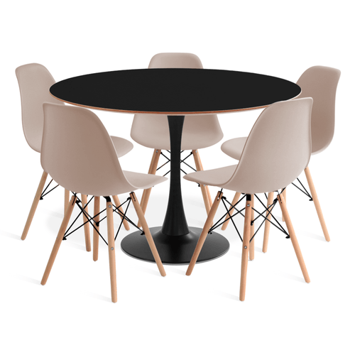 Conjunto Saarinen Basic Preto E Mdf Preto 110Cm Com 5 Cadeiras Eames Fendi