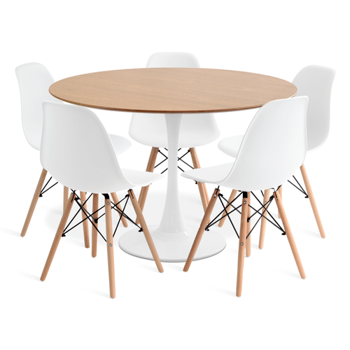 CONJUNTO SAARINEN BASIC BRANCO FREIJÓ 120CM COM 5 CADEIRAS EAMES BRANCA