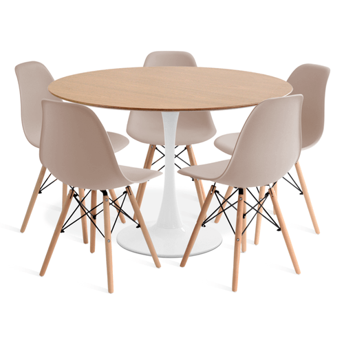 Conjunto Saarinen Basic Branco E Freijó 110Cm Com 5 Cadeiras Eames Fendi