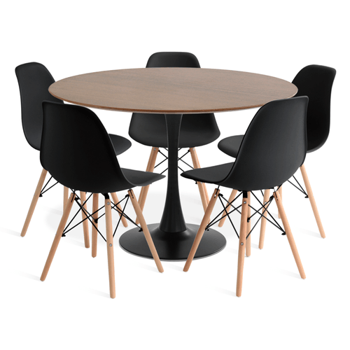 Conjunto Saarinen Basic Preto E Imbuia 110Cm Com 5 Cadeiras Eames Preta