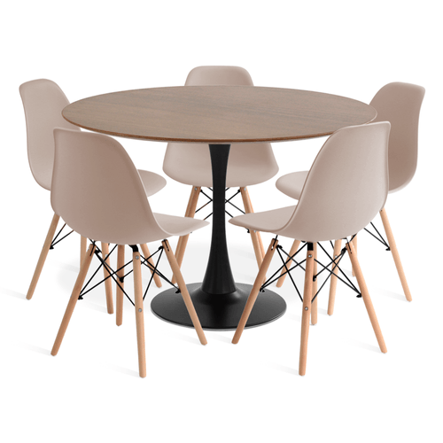 Conjunto Saarinen Basic Preto E Imbuia 110Cm Com 5 Cadeiras Eames Fendi