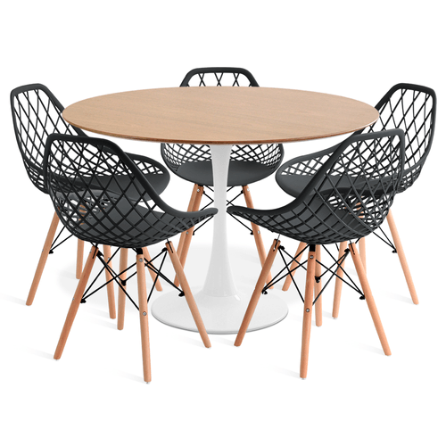 Conjunto Saarinen Basic Branco E Freijó 110Cm Com 5 Cadeiras Kaila Preta