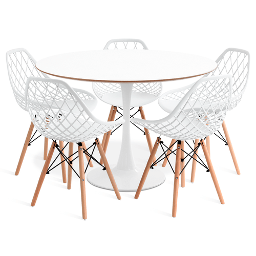 Conjunto Saarinen Basic Branco E Mdf Branco 110Cm Com 5 Cadeiras Kaila Branca
