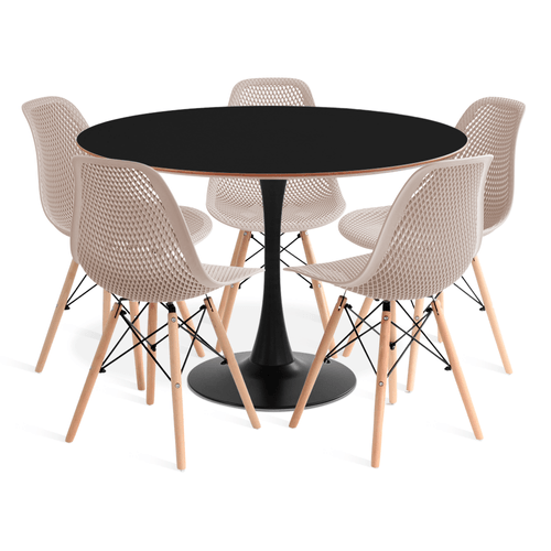 Conjunto Saarinen Basic Preto E Mdf Preto 110Cm Com 5 Cadeiras Colmeia Fendi