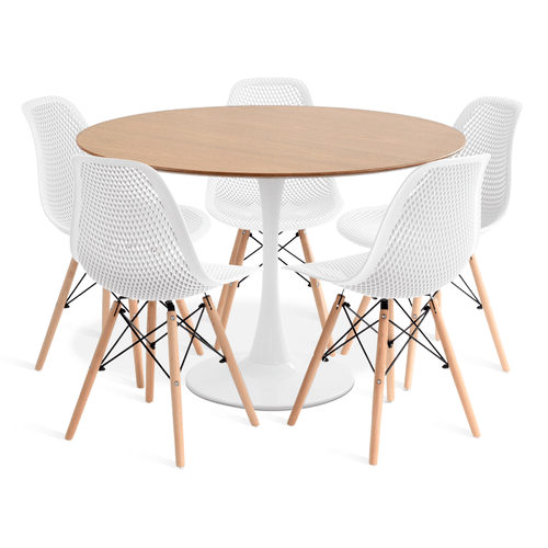 Conjunto Saarinen Basic Branco Freijó 110Cm Com 5 Cadeiras Colmeia Branca