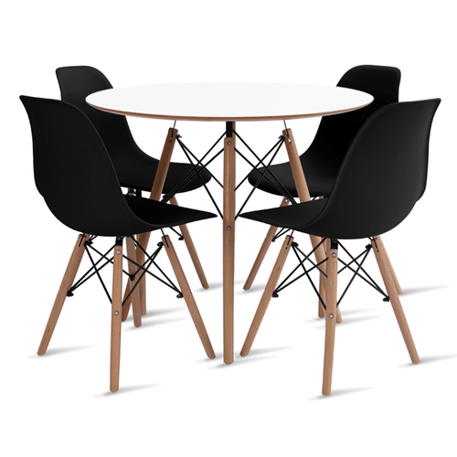 CONJUNTO EAMES DSW MESA 90 CM BRANCO E 4 CADEIRAS PRETO