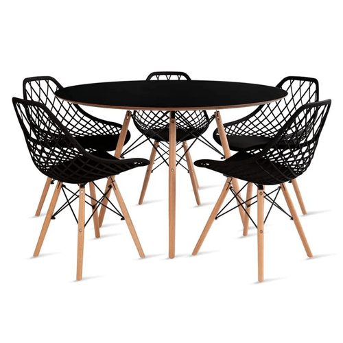 Conjunto Eames Dsw Mesa 110Cm Preto E 5 Cadeiras Kaila Preta