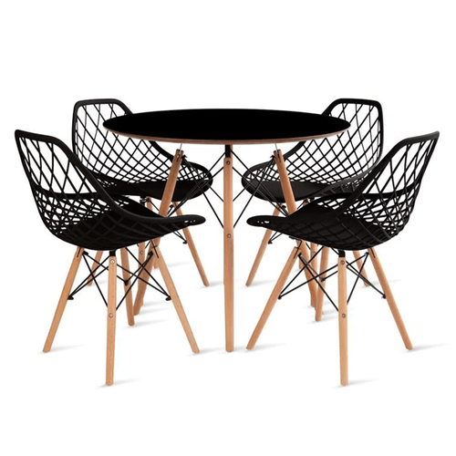 Conjunto Eames Dsw Mesa 90Cm Preto E 4 Cadeiras Kaila Preta