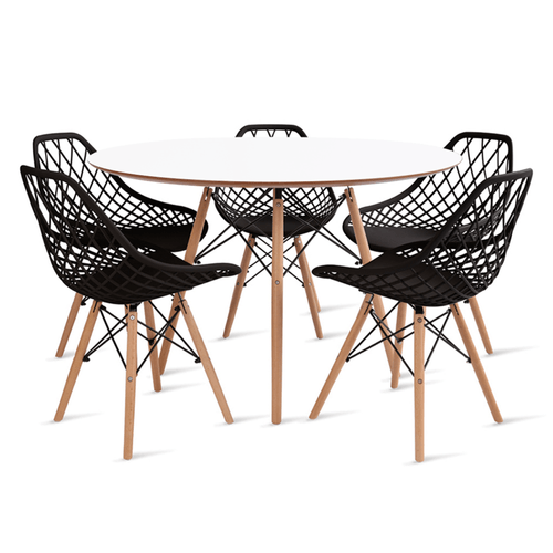 Conjunto Eames Dsw Mesa 110 Cm Branco E 5 Cadeiras Kaila Preta