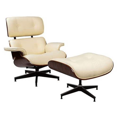 Conjunto Poltrona E Puff Charles E Ray Eames Bege