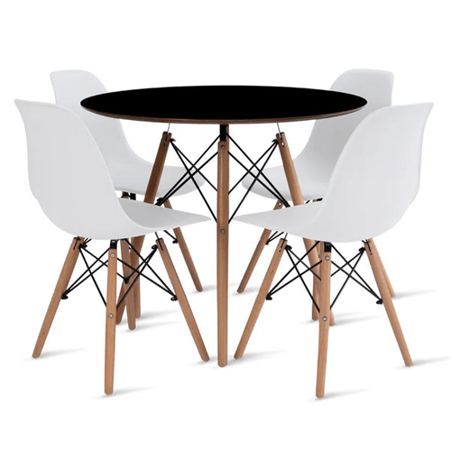 Conjunto Eames Dsw Mesa 90 Cm Preto E 4 Cadeiras Branco