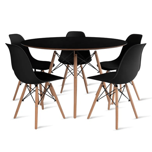 Conjunto Eames Dsw Mesa 110 Cm Preto E 5 Cadeiras Preto