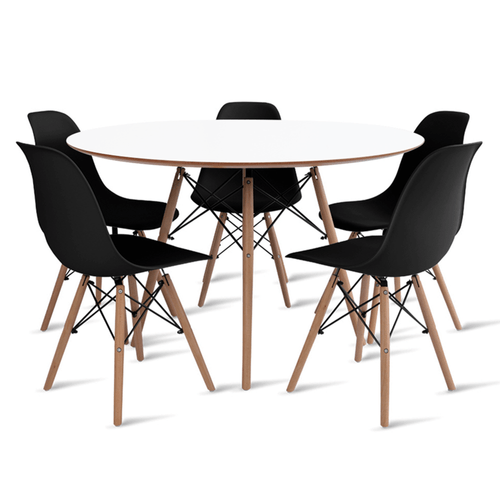 Conjunto Eames Dsw Mesa 110 Cm Branco E 5 Cadeiras Preto