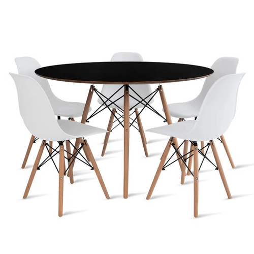 Conjunto Eames Dsw Mesa 110 Cm Preto E 5 Cadeiras Branco