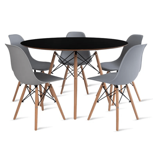 CONJUNTO EAMES DSW MESA 110 CM PRETO E 5 CADEIRAS CINZA