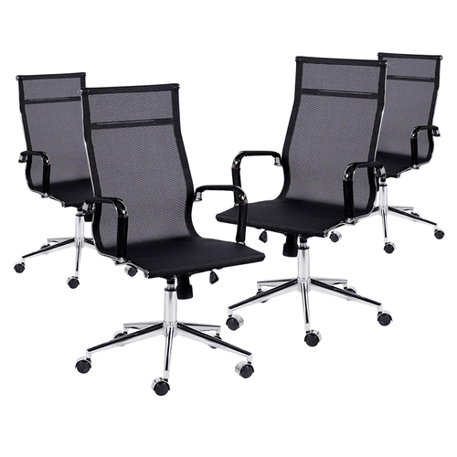 Kit Promocional 04 Cadeiras Diretor Esteirinha Office - Tela Mesh Preto