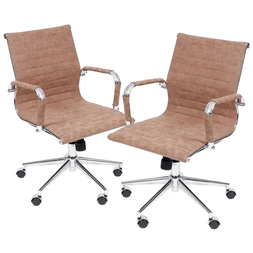 Kit Promocional 02 Cadeiras Executiva Esteirinha Office - Couro Sintético Castanho Envelhecido