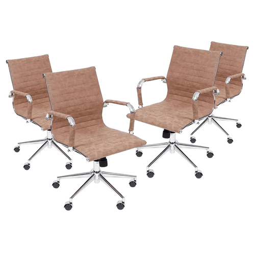 Kit Promocional 04 Cadeiras Executiva Esteirinha Office - Couro Sintético Castanho Envelhecido