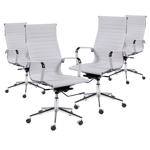 Kit Promocional 04 Cadeiras Diretor Esteirinha Office - Couro Sintético Branco