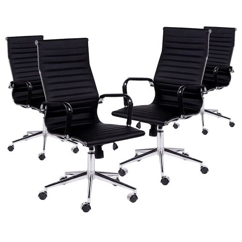 Kit Promocional 04 Cadeiras Diretor Esteirinha Office - Couro Sintético Preto