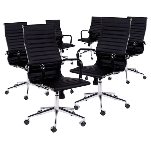 Kit Promocional 06 Cadeiras Diretor Esteirinha Office - Couro Sintético Preto