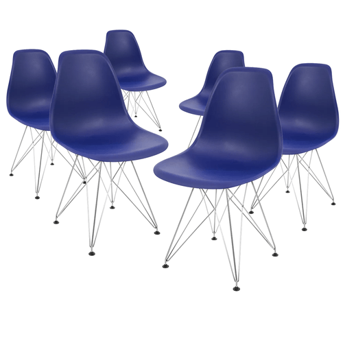 Kit Promocional 06 Cadeiras Eames Azul Bic Dsr Cromada