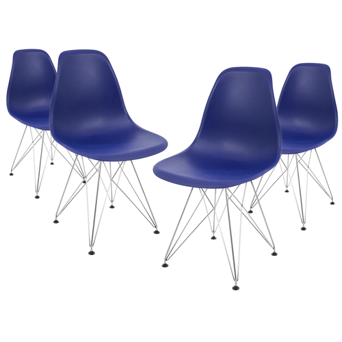 Kit Promocional 04 Cadeiras Eames Azul Bic Dsr Cromada