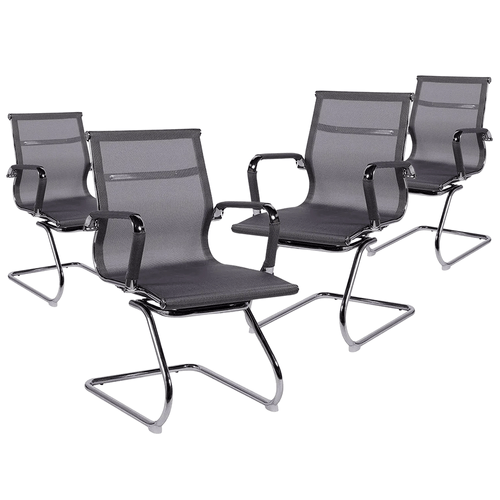 Kit Promocional 04 Cadeiras Recepção Esteirinha Fixa Office - Tela Mesh Cinza