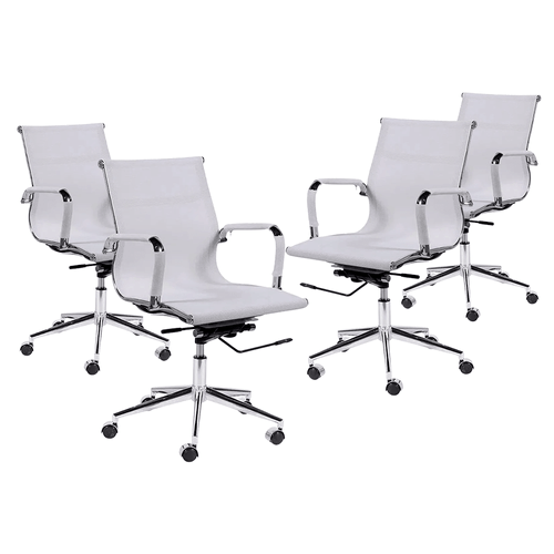 Kit Promocional 04 Cadeiras Executiva Esteirinha Escritório - Tela Mesh Branca