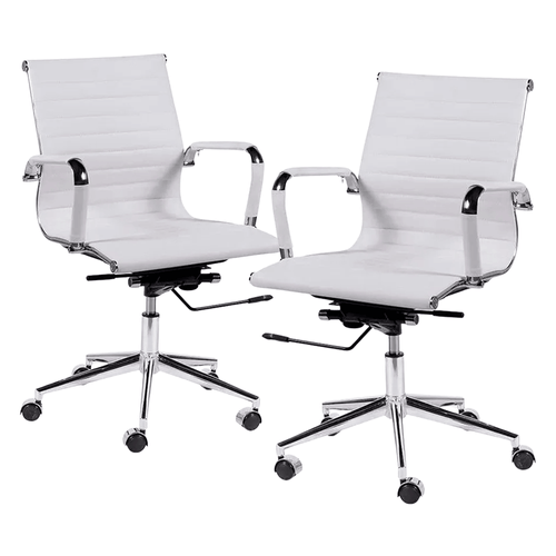 Kit Promocional 02 Cadeiras Executiva Esteirinha Escritório - Couro Sintético Branco