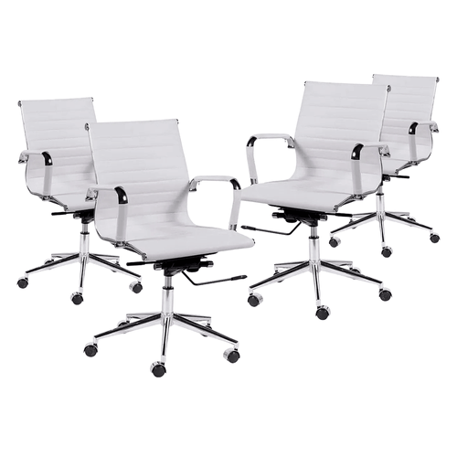 Kit Promocional 04 Cadeiras Executiva Esteirinha Escritório - Couro Sintético Branco